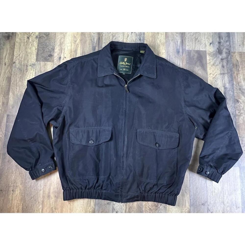 Bobby Jones Golf 100% Silk Bomber Jacket Mens Full Zip Black Lined Band Bottom L